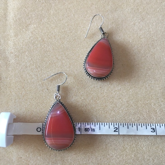 Red Lace Agate Teardrop Earrings - Picture 5 of 6